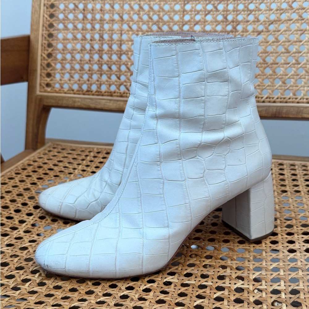 Loeffler Randall Off-White Croc Embossed Ankle Boots